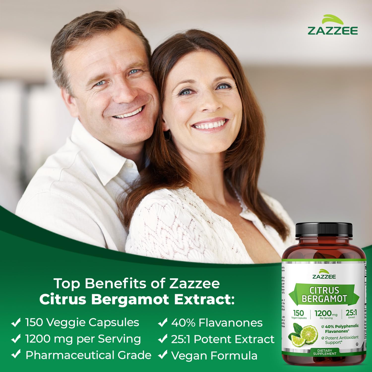 Zazzee Citrus Bergamot 25:1 Extract – 1200 mg, 150 Vegan Capsules, Kosher & Non-GMO, Made in USA
