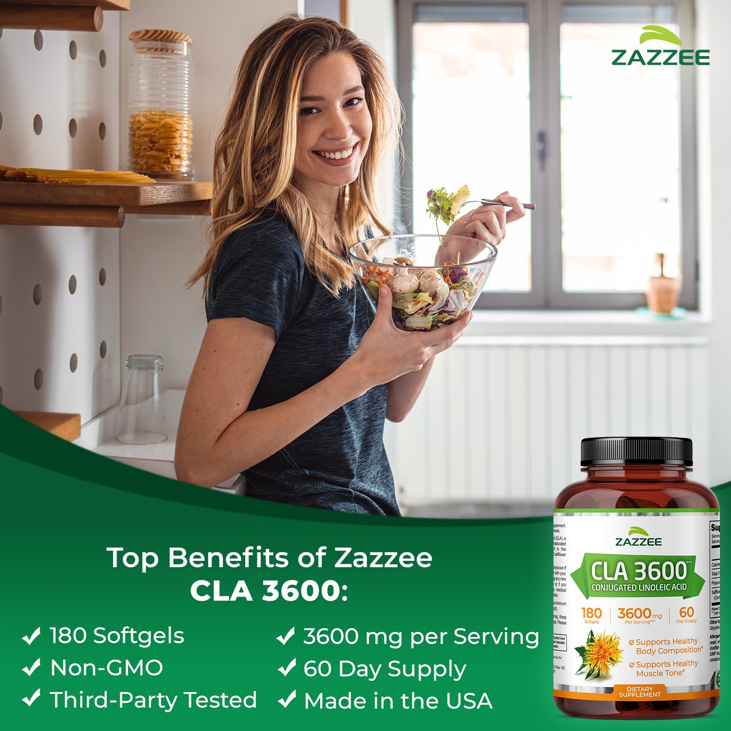 Zazzee High Potency CLA 3600 - 180 Softgels, 60 Day Supply, Non-GMO, Made in USA