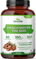Zazzee French Maritime Pine Bark 350 mg - 60 Vegan Capsules, 95% Proanthocyanidins