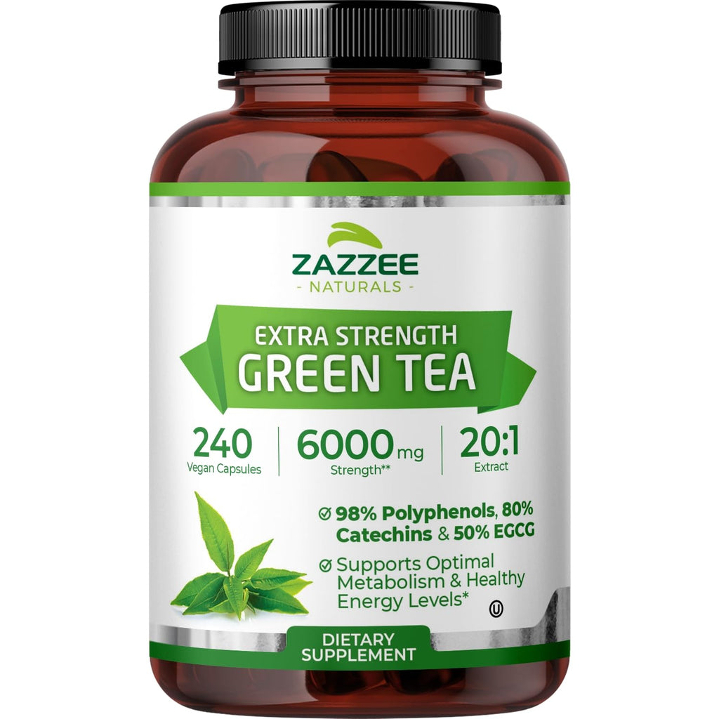 Zazzee Extra Strength Green Tea 20:1 Extract – 6000 mg, 8-Month Supply, 240 Vegan Capsules, 50% EGCG, 98% Polyphenols