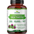 Zazzee Organic Milk Thistle 50:1 Extract – 20,000 mg Strength, 200 Capsules, 80% Silymarin, 6-Month Supply
