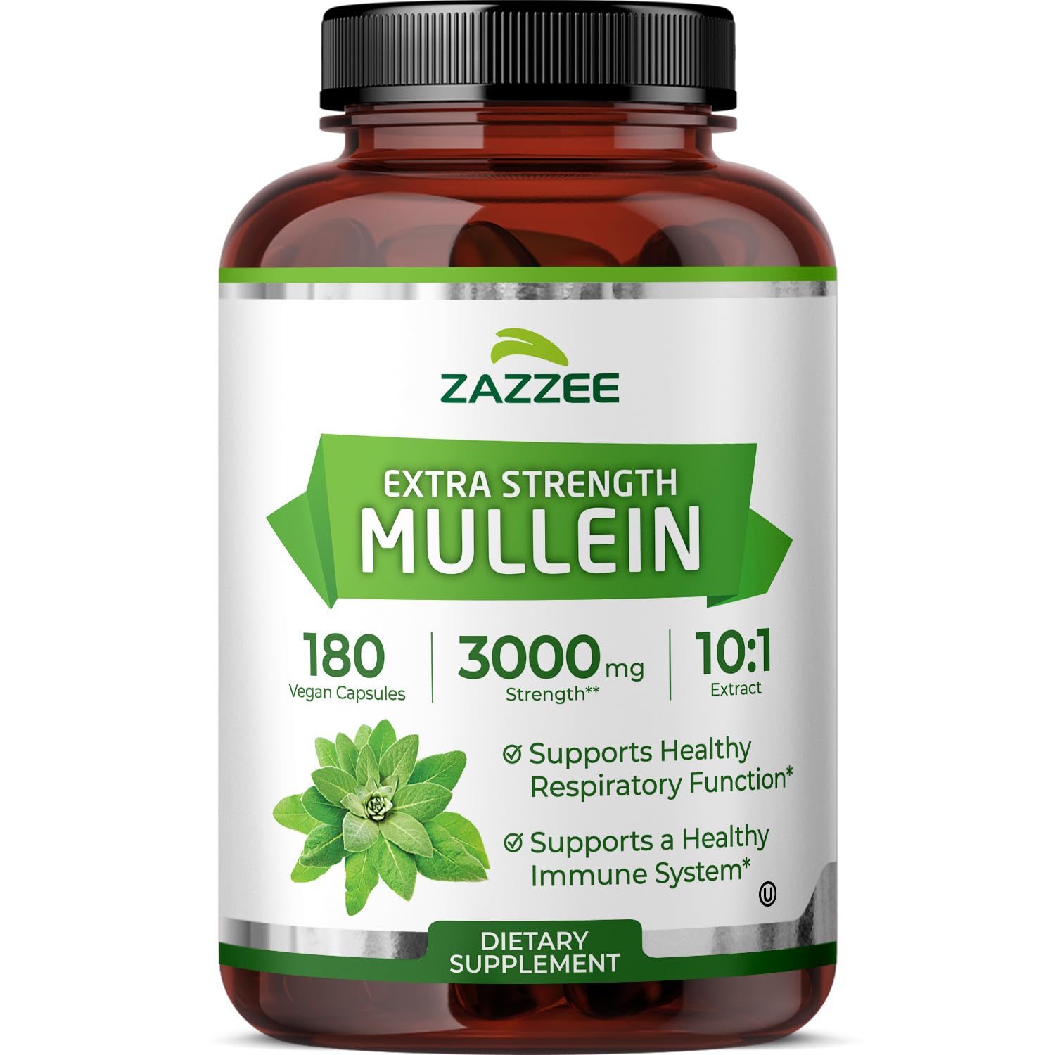 Zazzee Extra Strength Mullein 10:1 Extract – 3000 mg per Capsule, 180 Vegan Capsules, USA Made