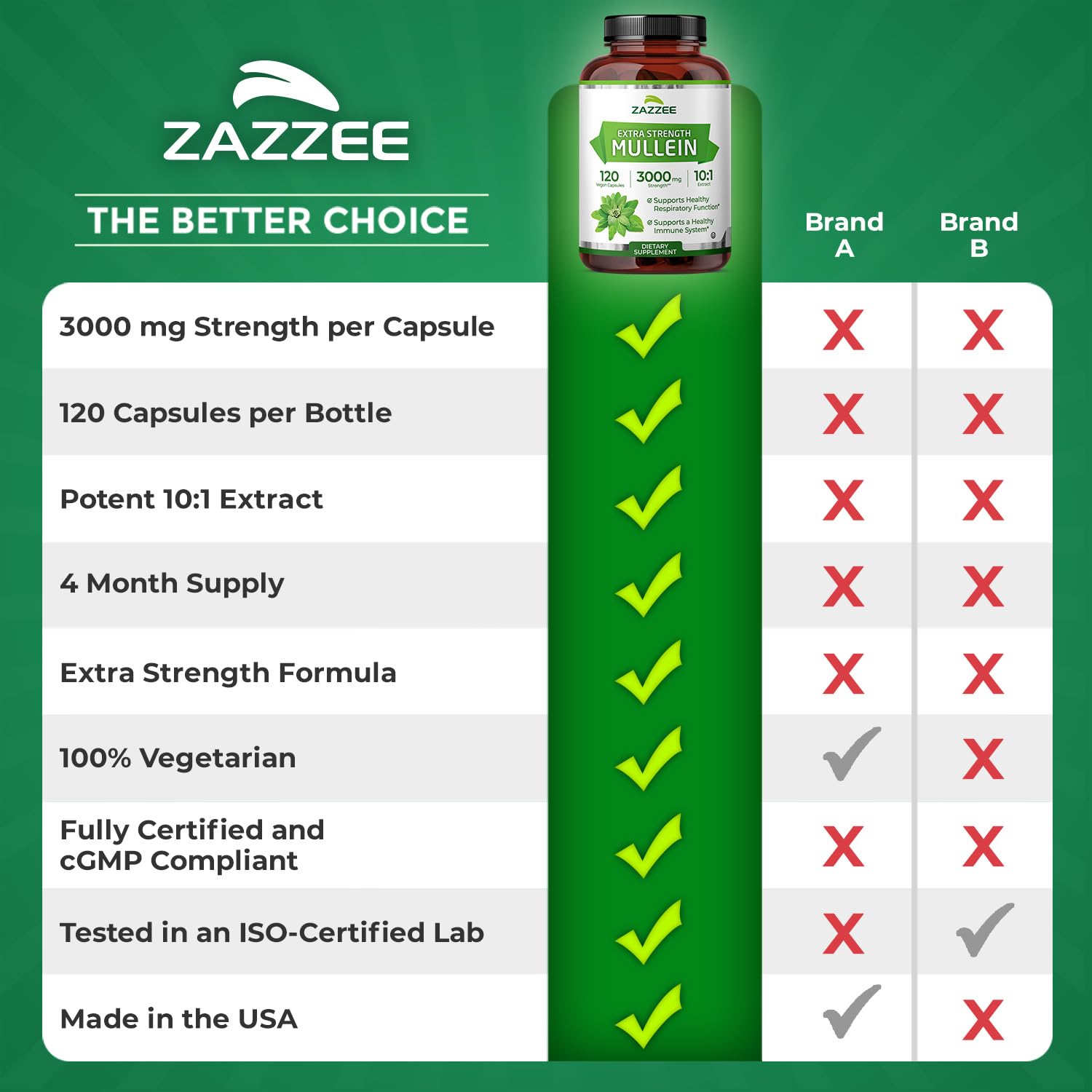 Zazzee Extra Strength Mullein 3000 mg – 120 Veg Capsules (4 Month) | 10:1 Extract