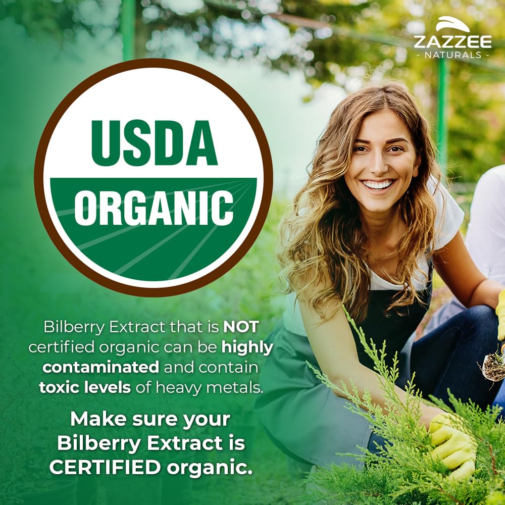 Zazzee USDA Organic Bilberry 20:1 Extract – 6000 mg, 120 Vegan Capsules, 4 Month Supply