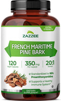 Zazzee Extra Strength French Maritime Pine Bark 20:1 Extract – 350 mg per Capsule, 120 Vegan Capsules, 95% Proanthocyanidins, Made in USA