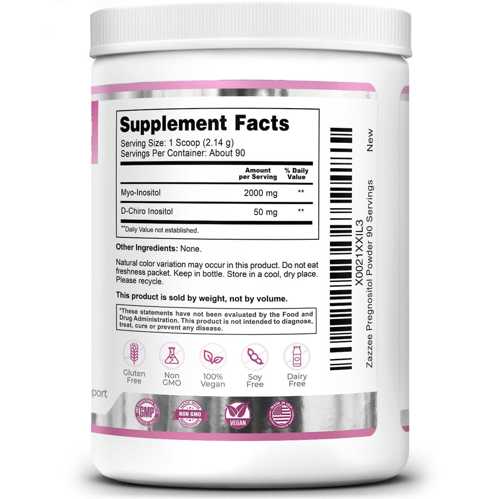 Zazzee PREGNOSITOL Powder – 3 Month Supply, 40:1 Myo-Inositol/D-Chiro-Inositol, Free Scoop, Vegan