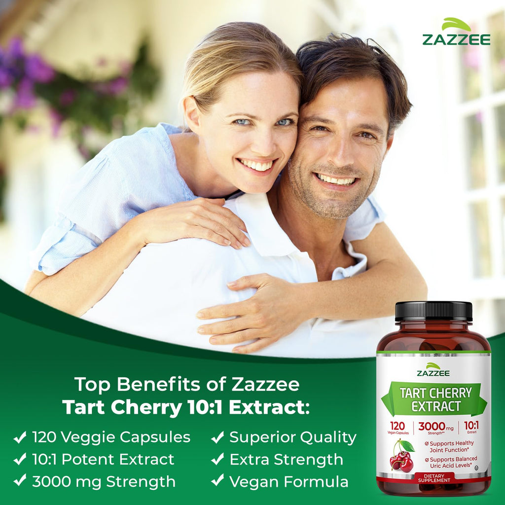 Zazzee Tart Cherry 10:1 Extract – 3000 mg Strength, 120 Vegan Capsules, 4-Month Supply