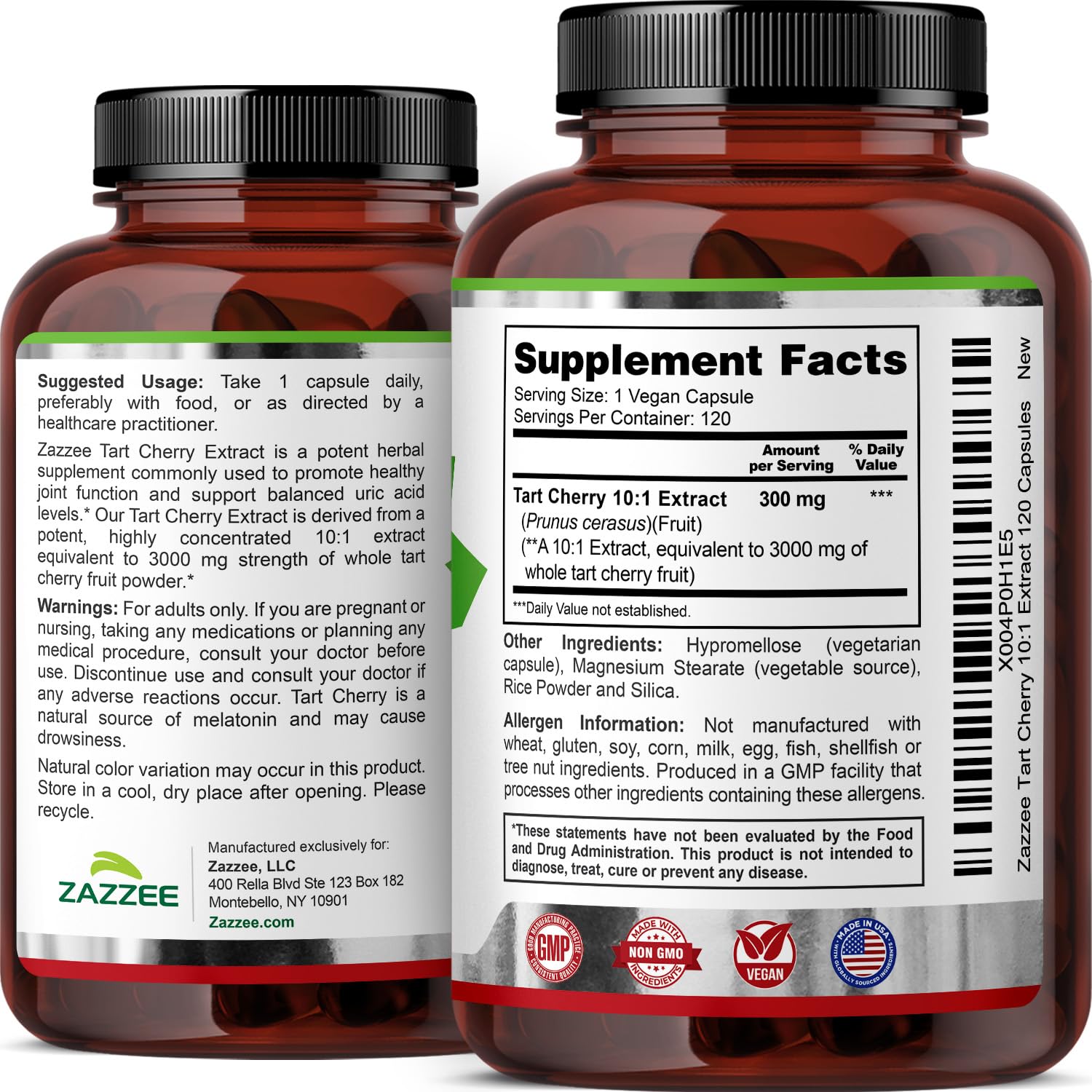 Zazzee Tart Cherry 10:1 Extract – 3000 mg Strength, 120 Vegan Capsules, 4-Month Supply