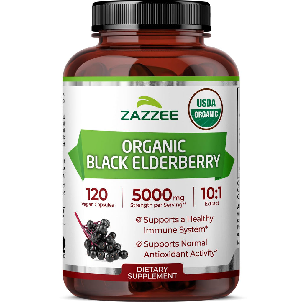 Zazzee USDA Organic Black Elderberry 10:1 Extract – 5000 mg, 120 Capsules