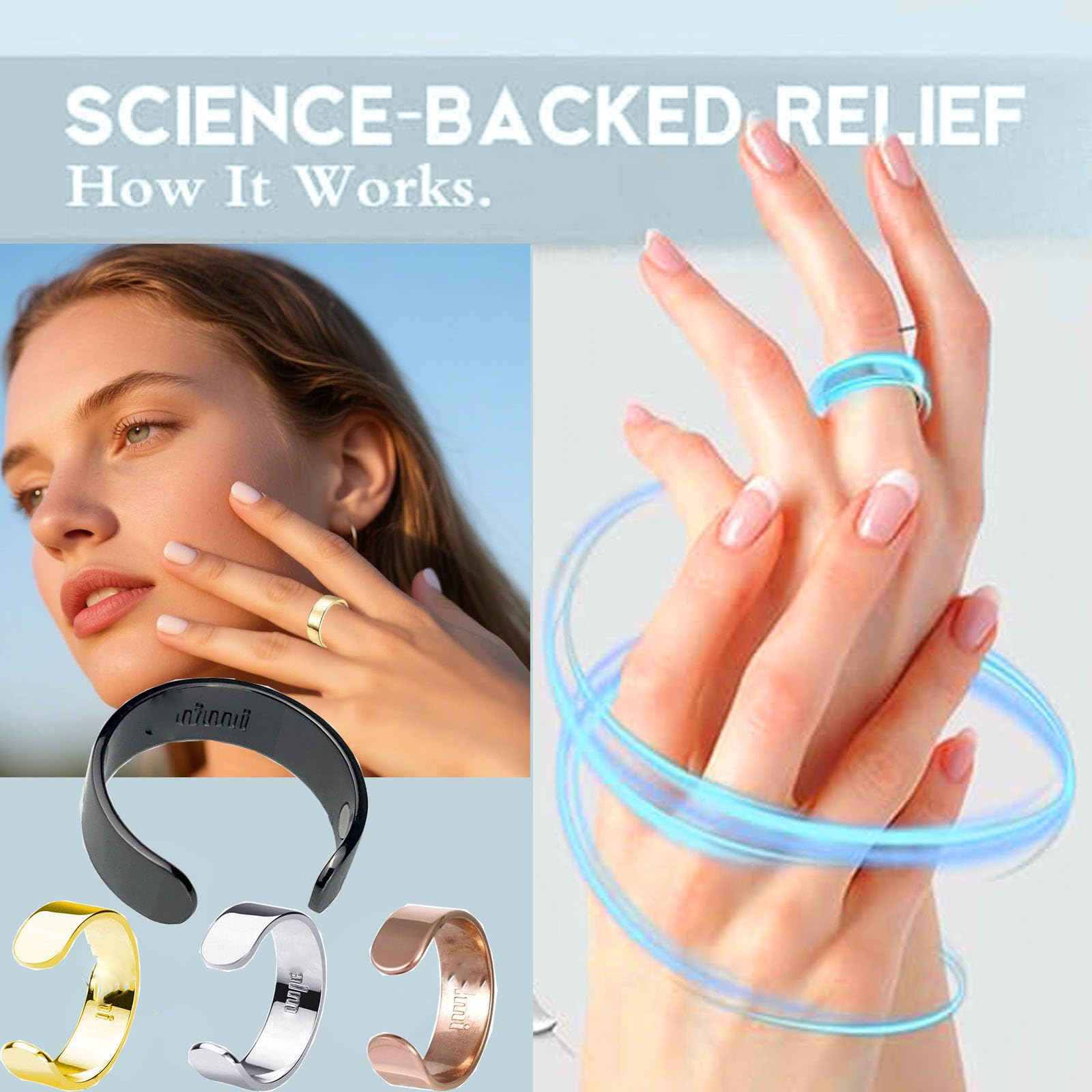 ZCVFA Auvulis Ring – Magnetic Stainless Steel Migraine & Lymphatic Therapy (Gold)