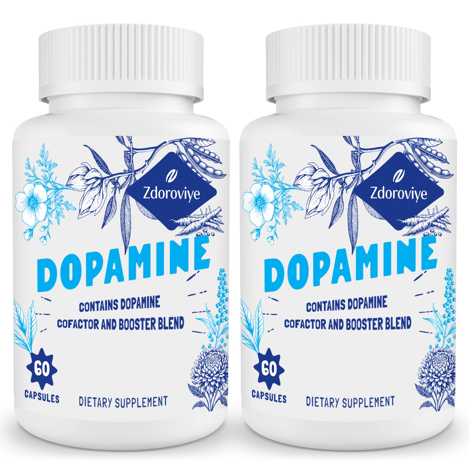 Zdoroviye Dopamine Supplements for Men & Women – 500mg Mucuna Pruriens (40% L-DOPA), 60 Capsules (2 Pack)