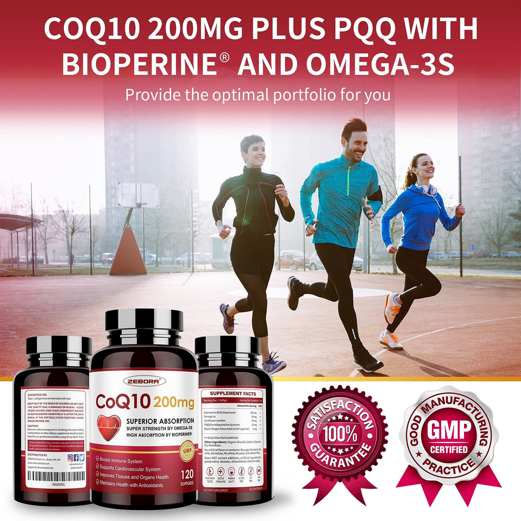 ZEBORA CoQ10-200mg Softgels with PQQ, BioPerine & Omega-3 — Pack of 2