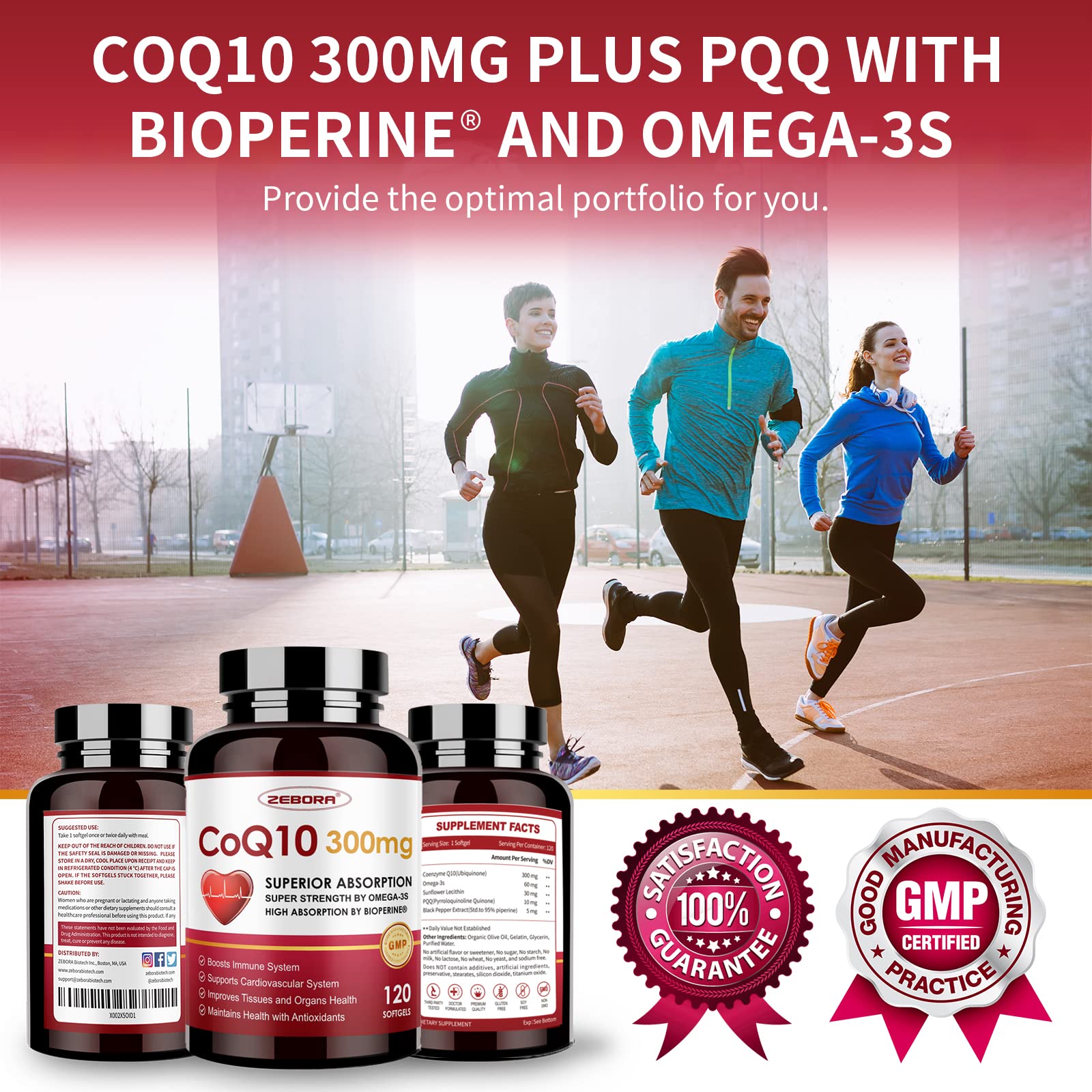 ZEBORA CoQ10 300mg Softgels with PQQ, BioPerine & Omega-3 – 120 Servings | High-Absorption Coenzyme Q10