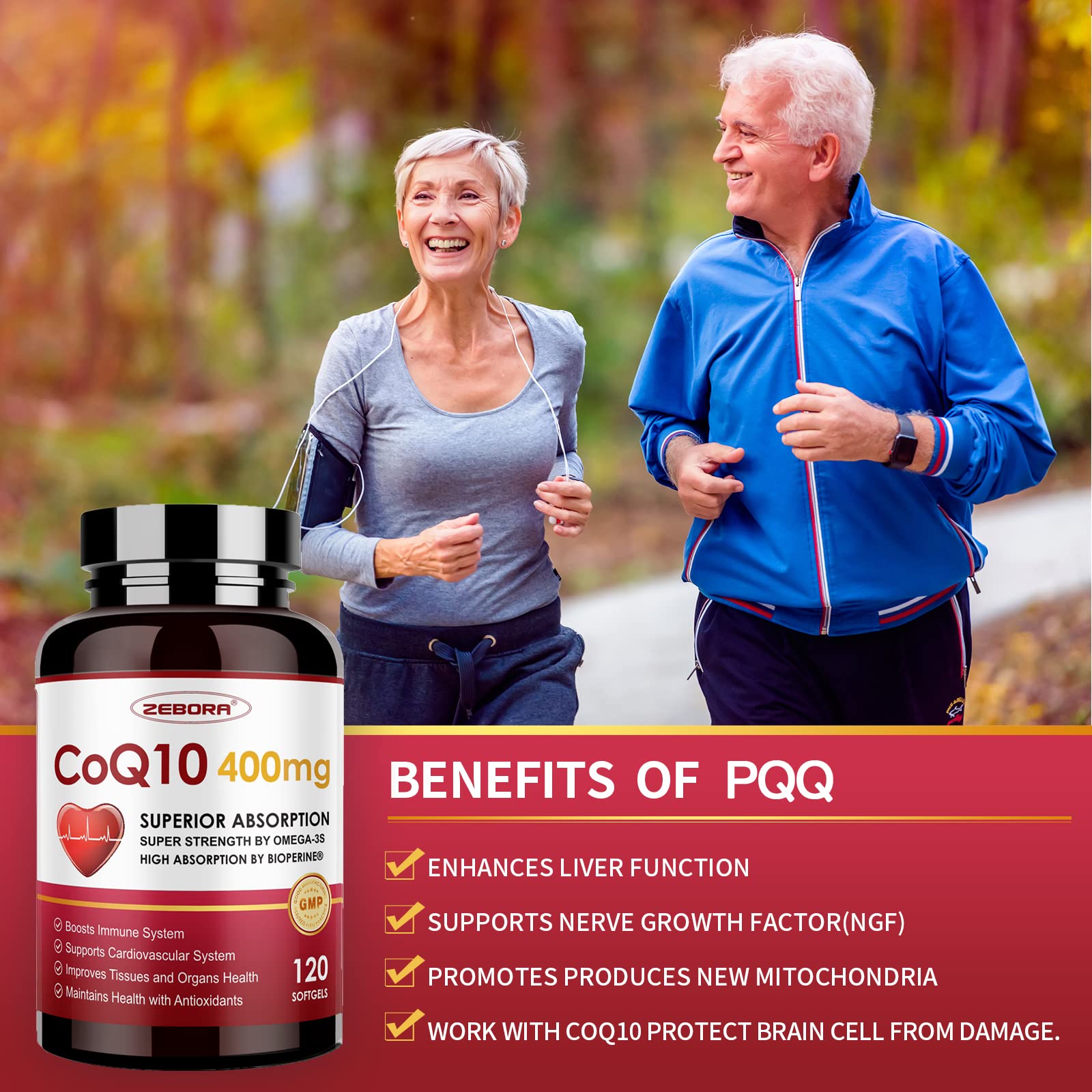 ZEBORA CoQ10 400mg Softgels with PQQ, BioPerine & Omega-3