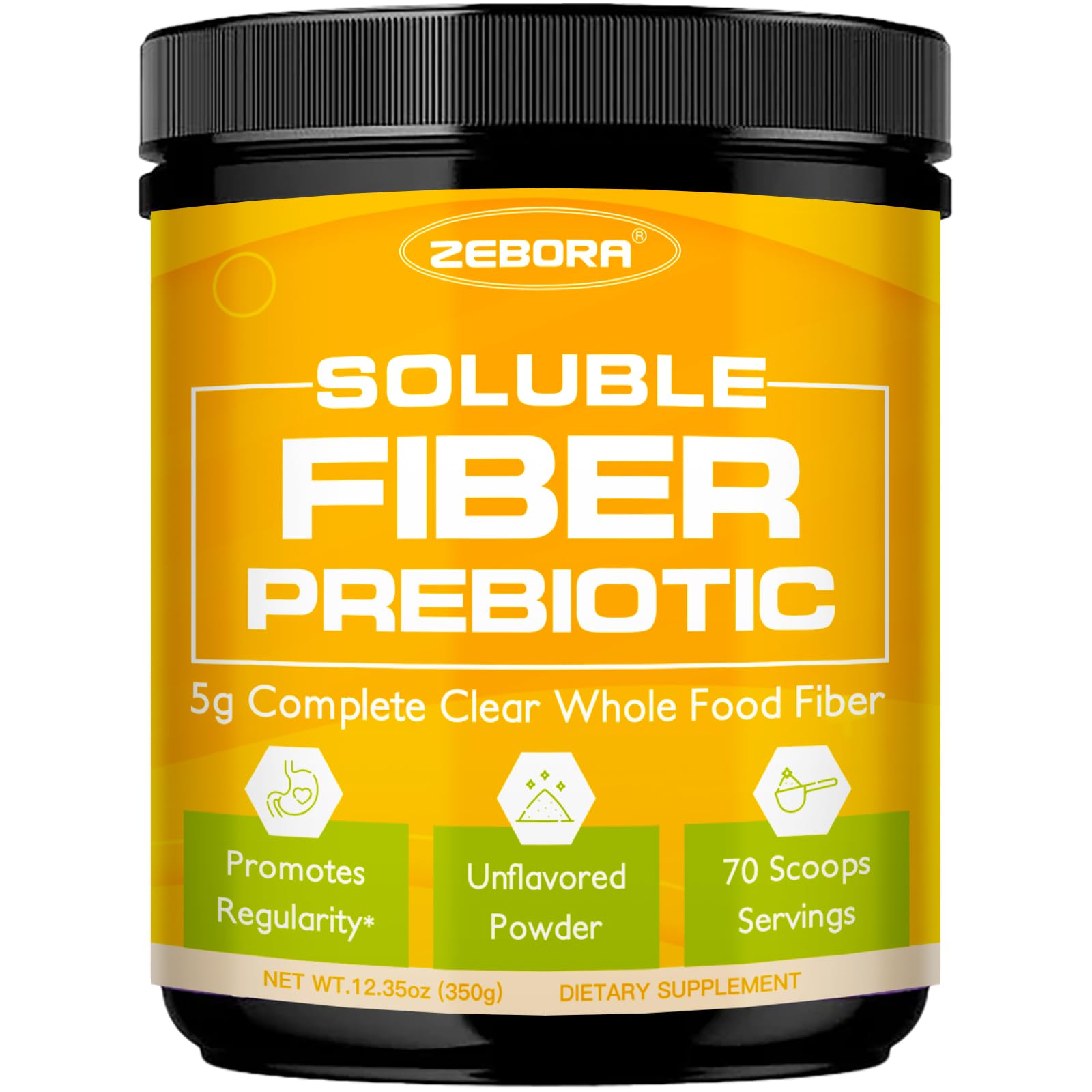 ZEBORA Fiber Supplement Powder | Unflavored Prebiotic with Acacia – Digestive Health, Regularity and Hunger Control | Gluten Free, No Sugar Added | 70 Servings