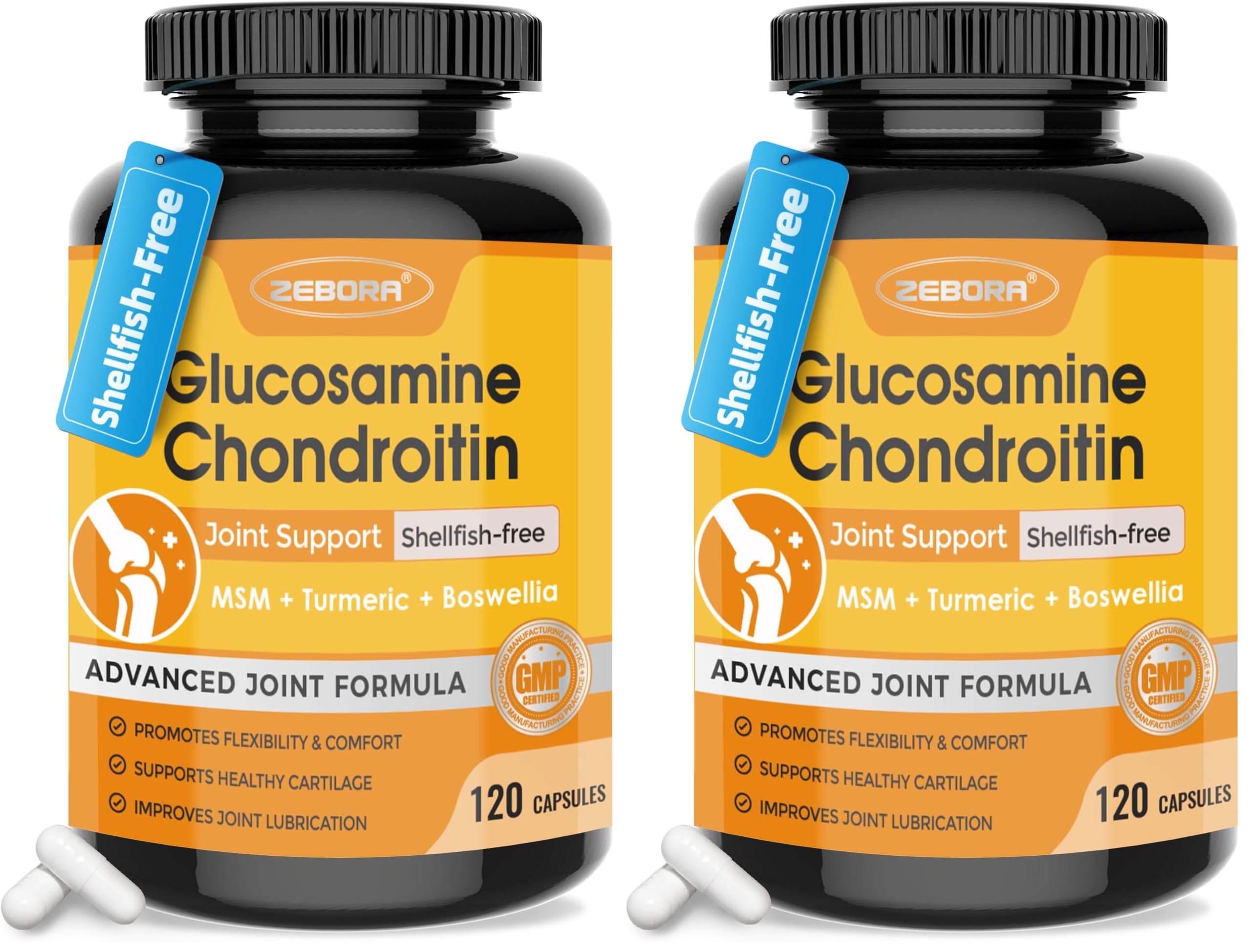 ZEBORA Glucosamine Chondroitin MSM + Turmeric & Boswellia – Joint Support Supplement, 120 Capsules (Pack of 2)