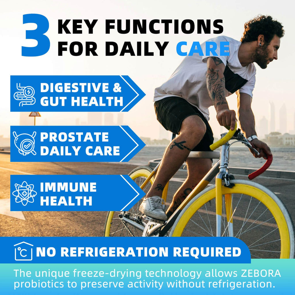 ZEBORA Probiotics for Men 100B CFU - Digestive Health & Prostate Support, Saw Palmetto, 90 Veg Capsules