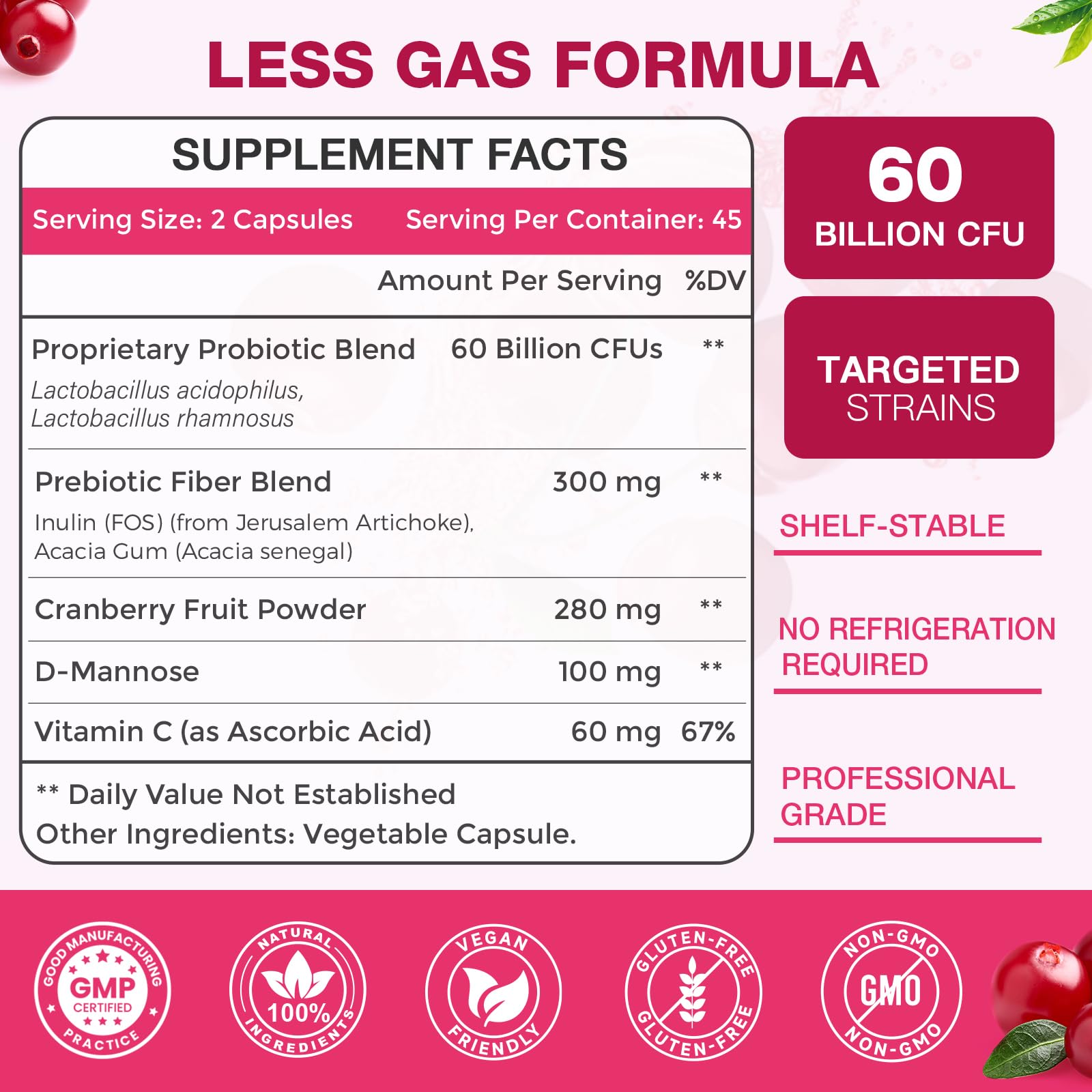 ZEBORA Probiotics for Women – Cranberry, D-Mannose, Organic Prebiotics, Vitamin C | Urinary Tract & Vaginal Health | Gluten Free | 90 Vegan Capsules