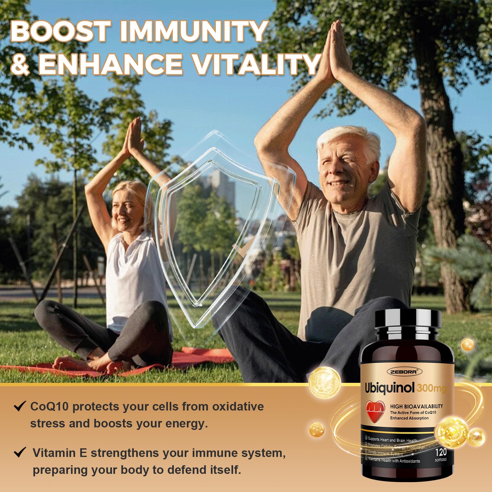 ZEBORA Ubiquinol CoQ10 300mg Softgels - 4-in-1 Heart Health & Energy, 120 Softgels