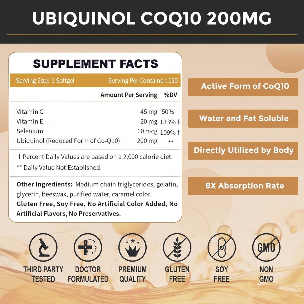 ZEBORA Ubiquinol CoQ10 200mg Softgels - Max Absorption, Heart Health