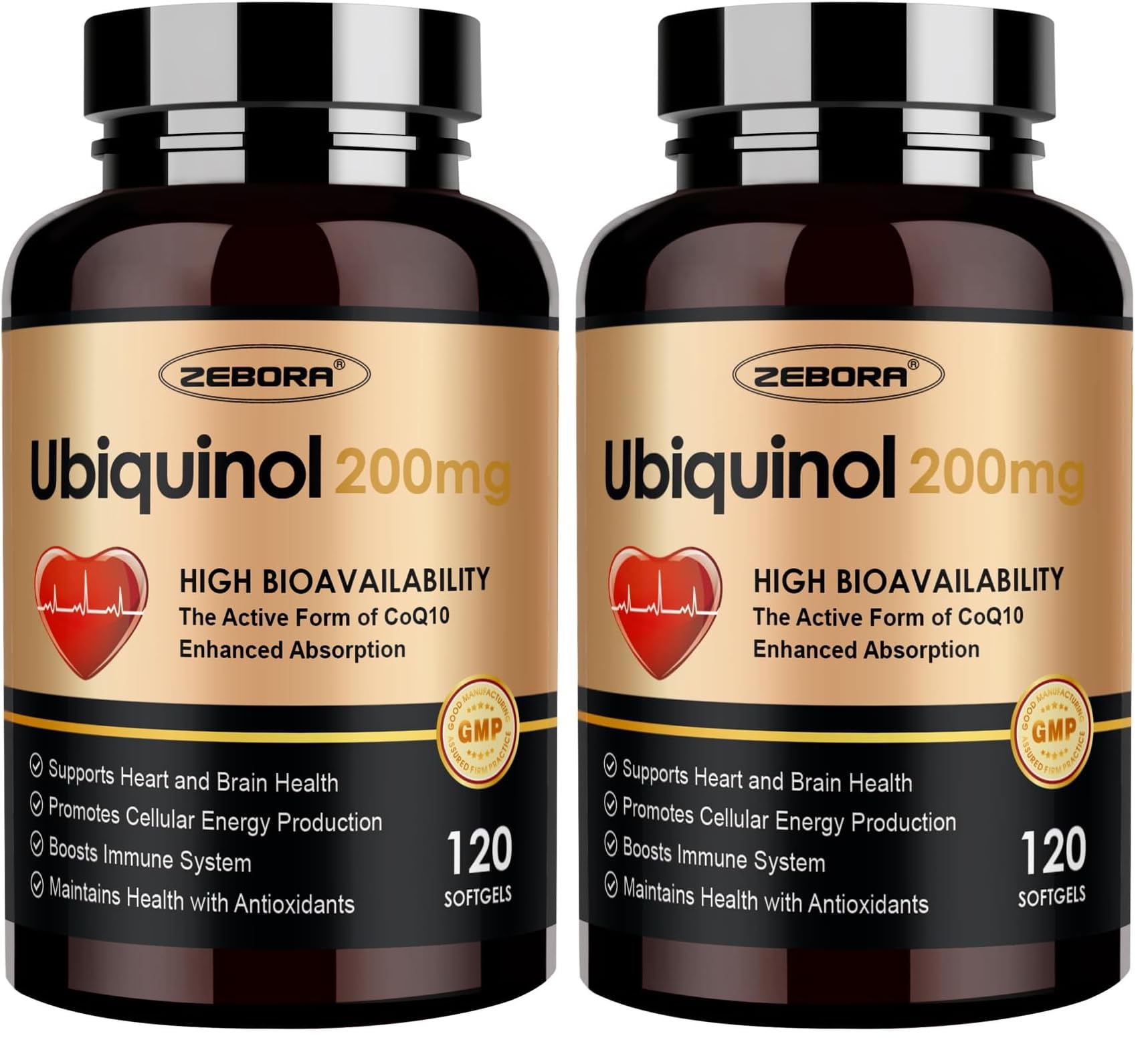 ZEBORA Ubiquinol CoQ10 200mg Softgels – 4-in-1 Antioxidant with Max Absorption (Pack of 2)