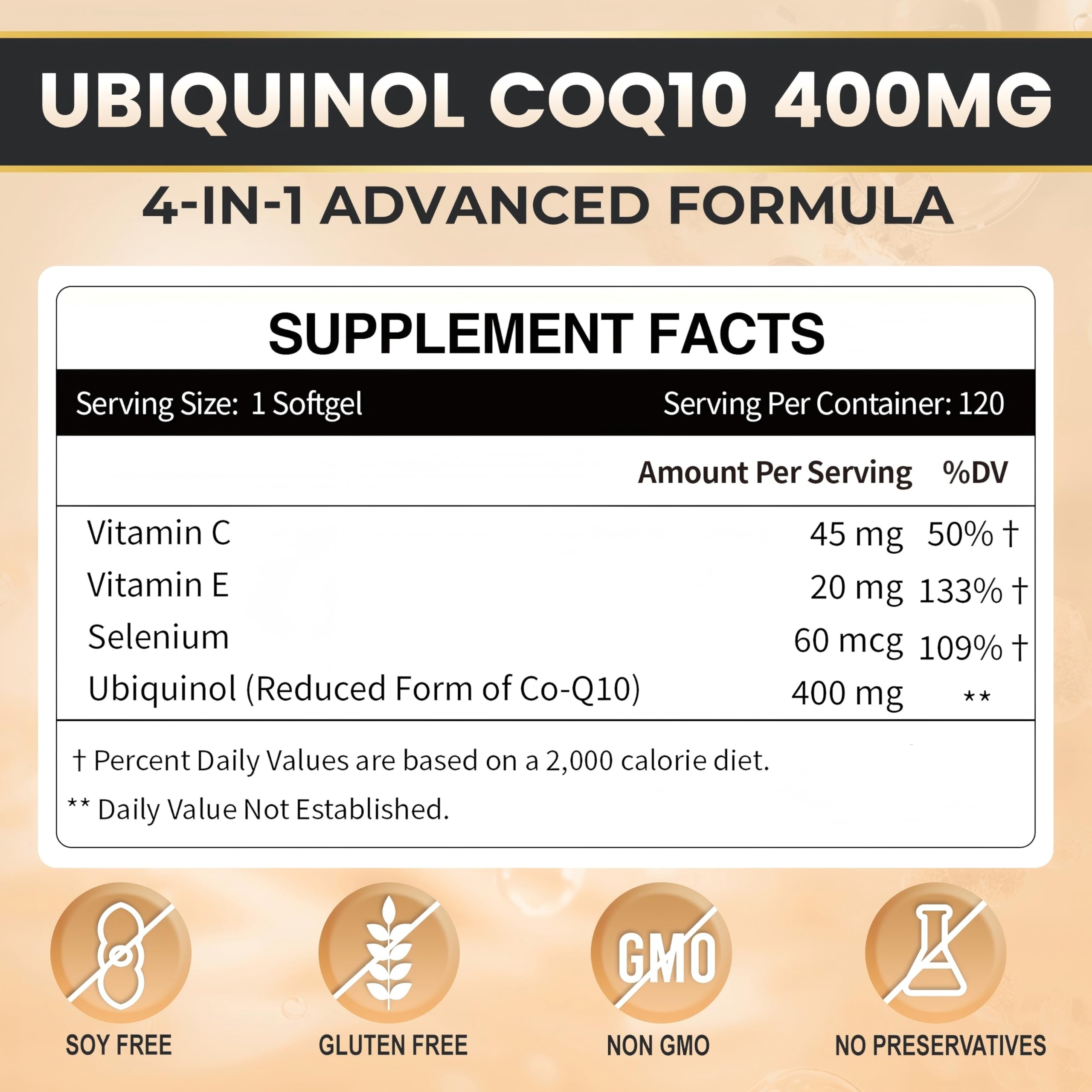 ZEBORA Ubiquinol CoQ10 400mg Softgels – 120 Count, Max Absorption, 4-in-1 Antioxidant for Heart Health & Energy