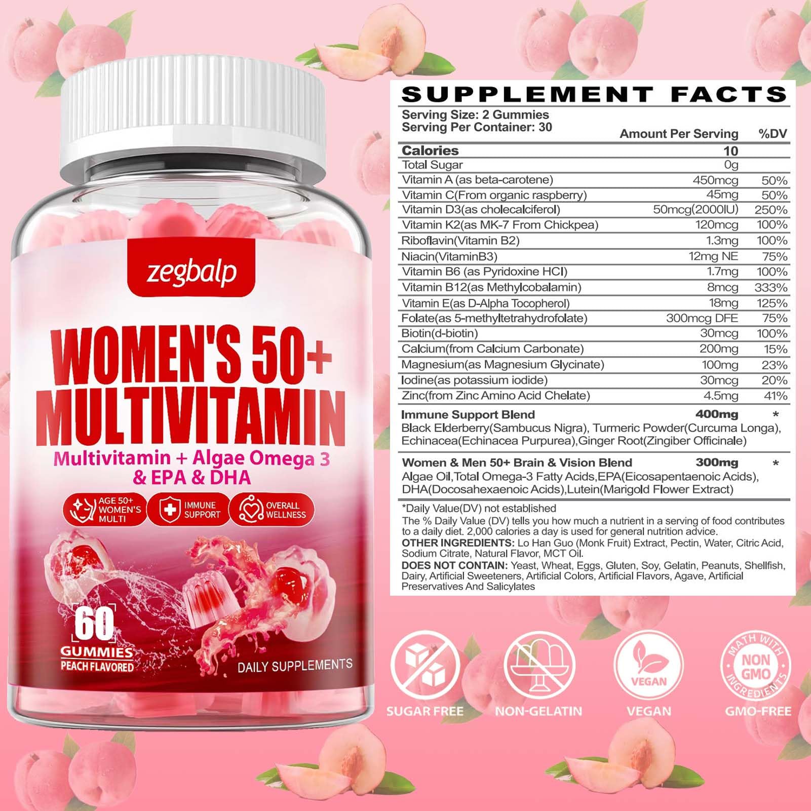 ZEGBALP Sugar-Free 50+ Multivitamin Gummies | Calcium & Zinc