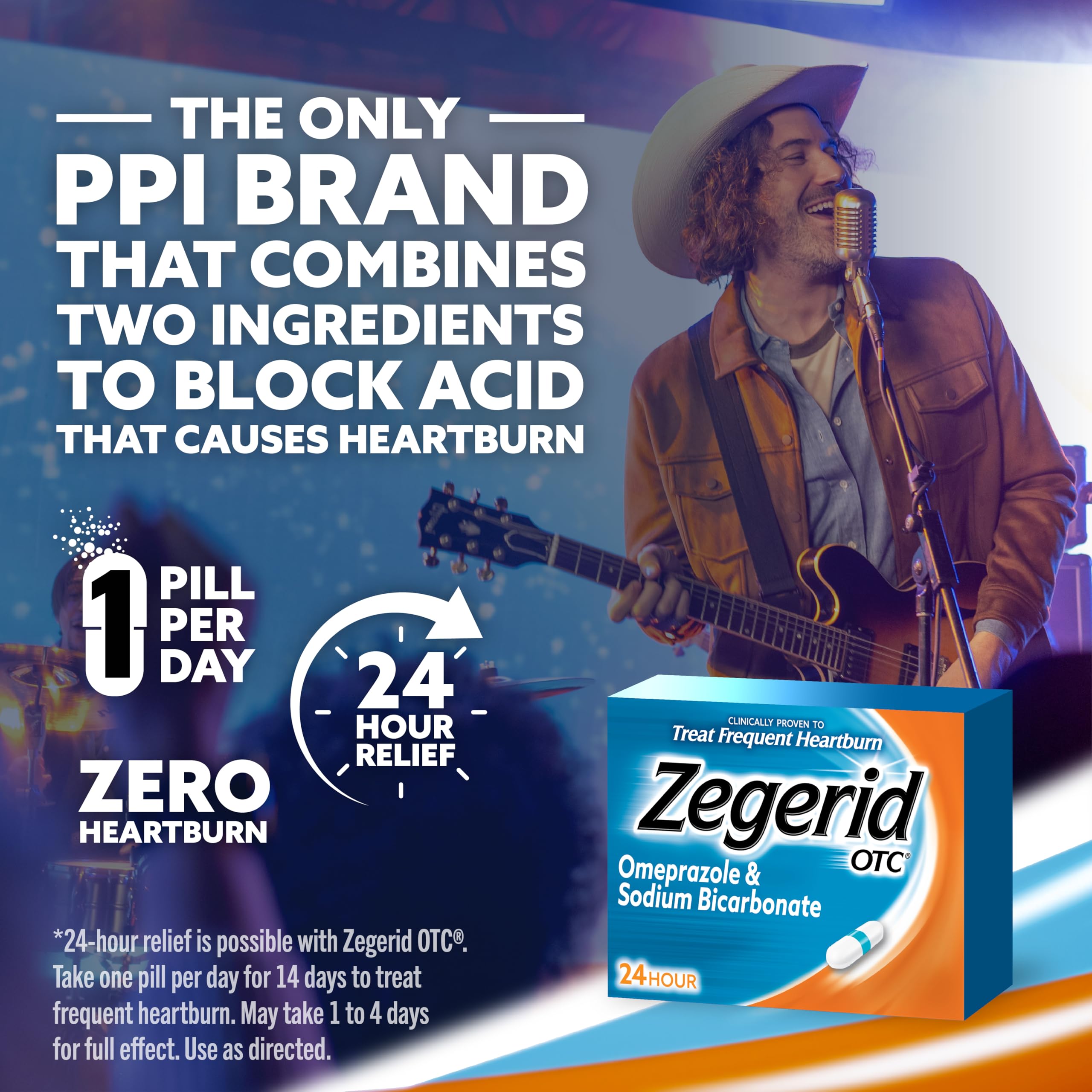 Zegerid OTC 24-Hour Heartburn Relief | Omeprazole 20 mg + Sodium Bicarbonate | 42 Capsules