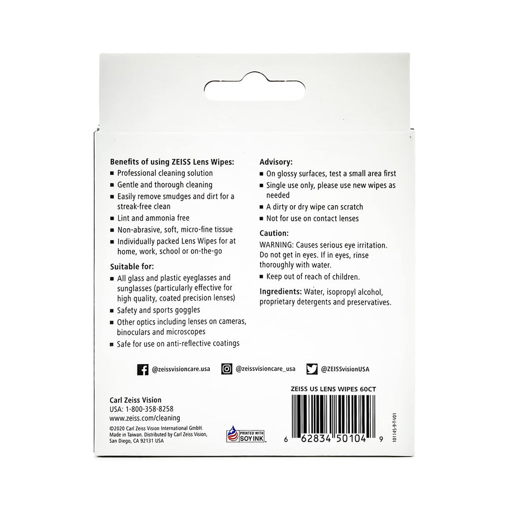ZEISS Lens Cleaning Wipes (120-Pack) – Safe, Streak-Free Cleaning