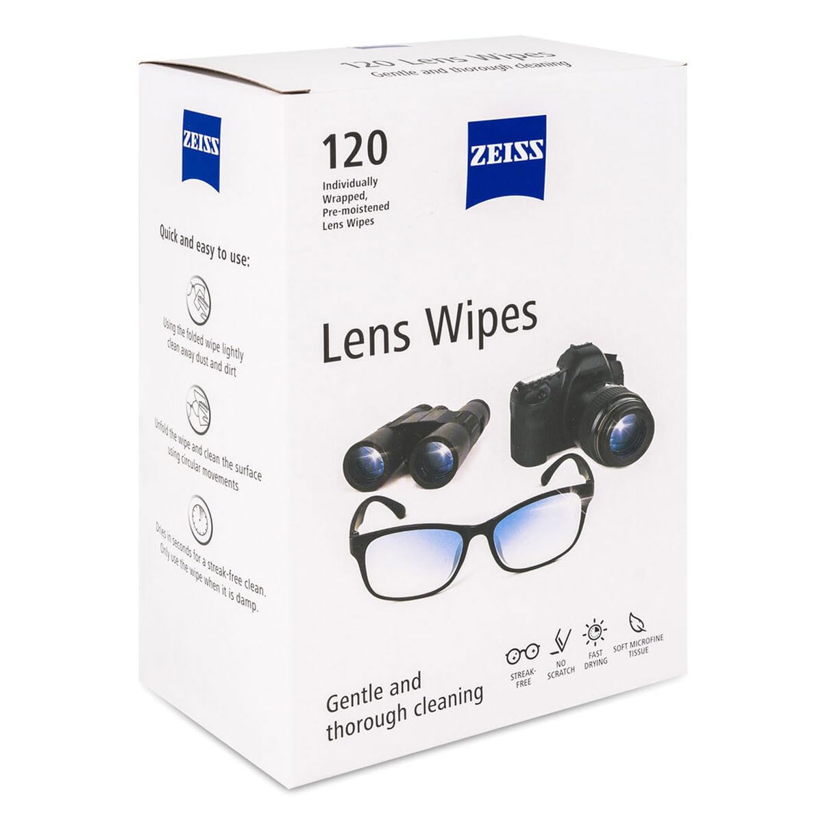 ZEISS Lens Cleaning Wipes, 120 Count - Pre-Moistened, Individually Wrapped for Coated Glass