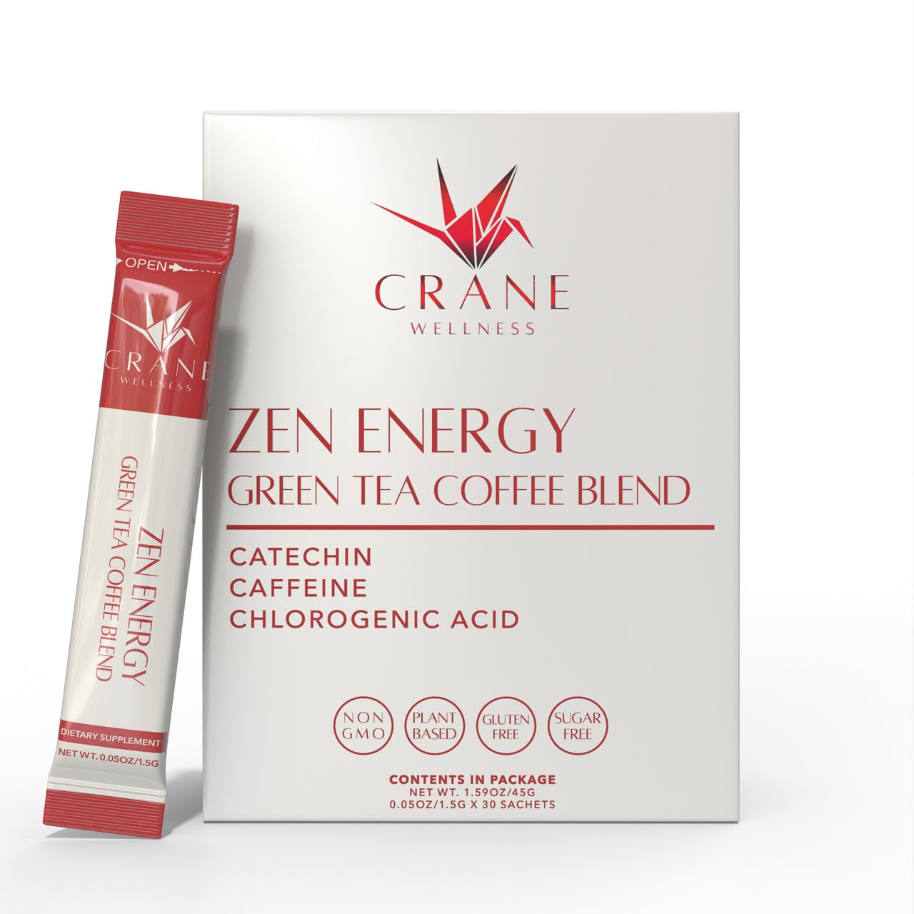 ZEN ENERGY GREEN TEA AND COFFEE BLEND - Made in Japan, Non-Gmo | 30 Individual Sachets | Hot or Iced