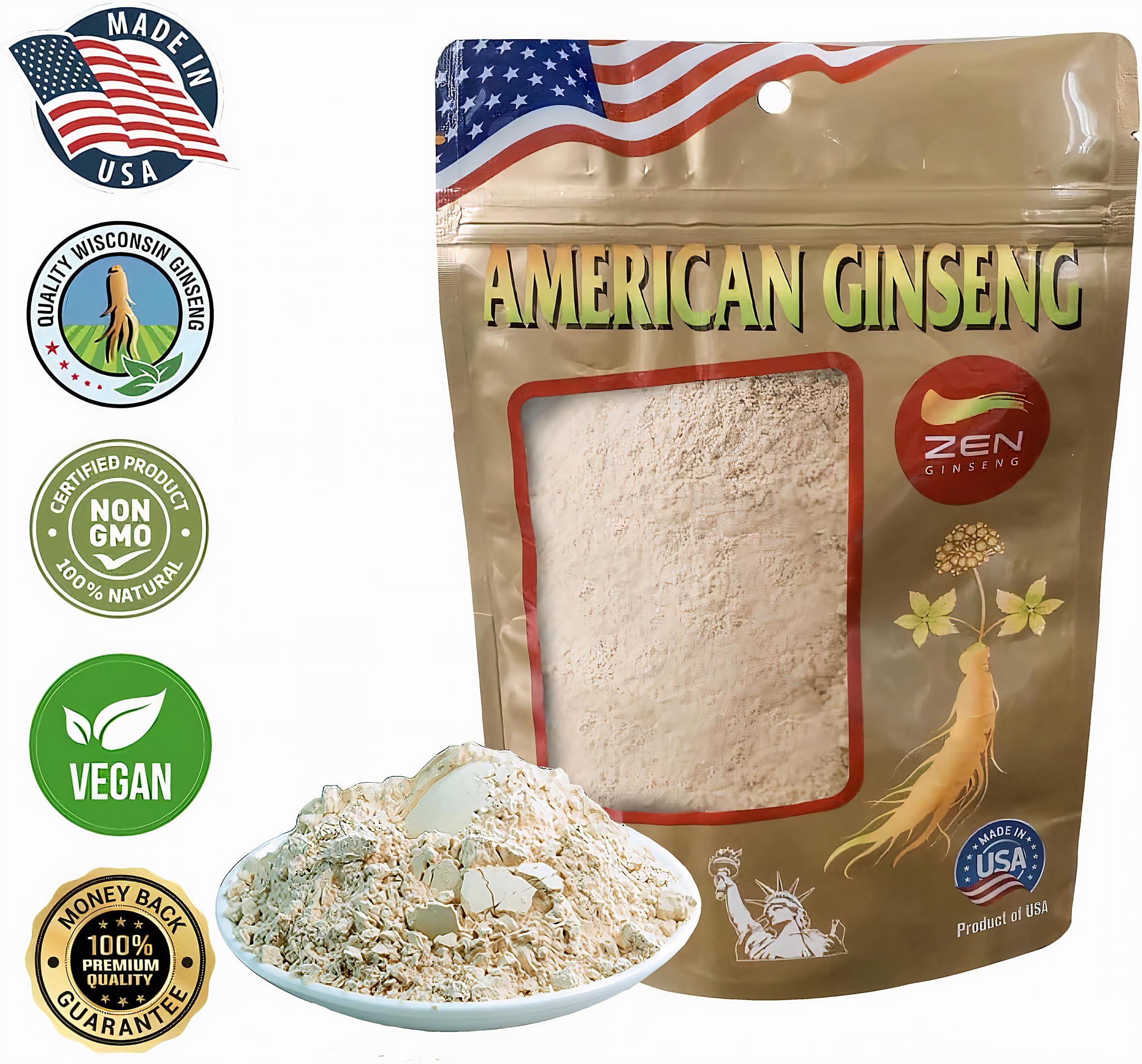 Zen Ginseng Powder 4 oz – Wisconsin American Ginseng, Non-GMO & Gluten Free