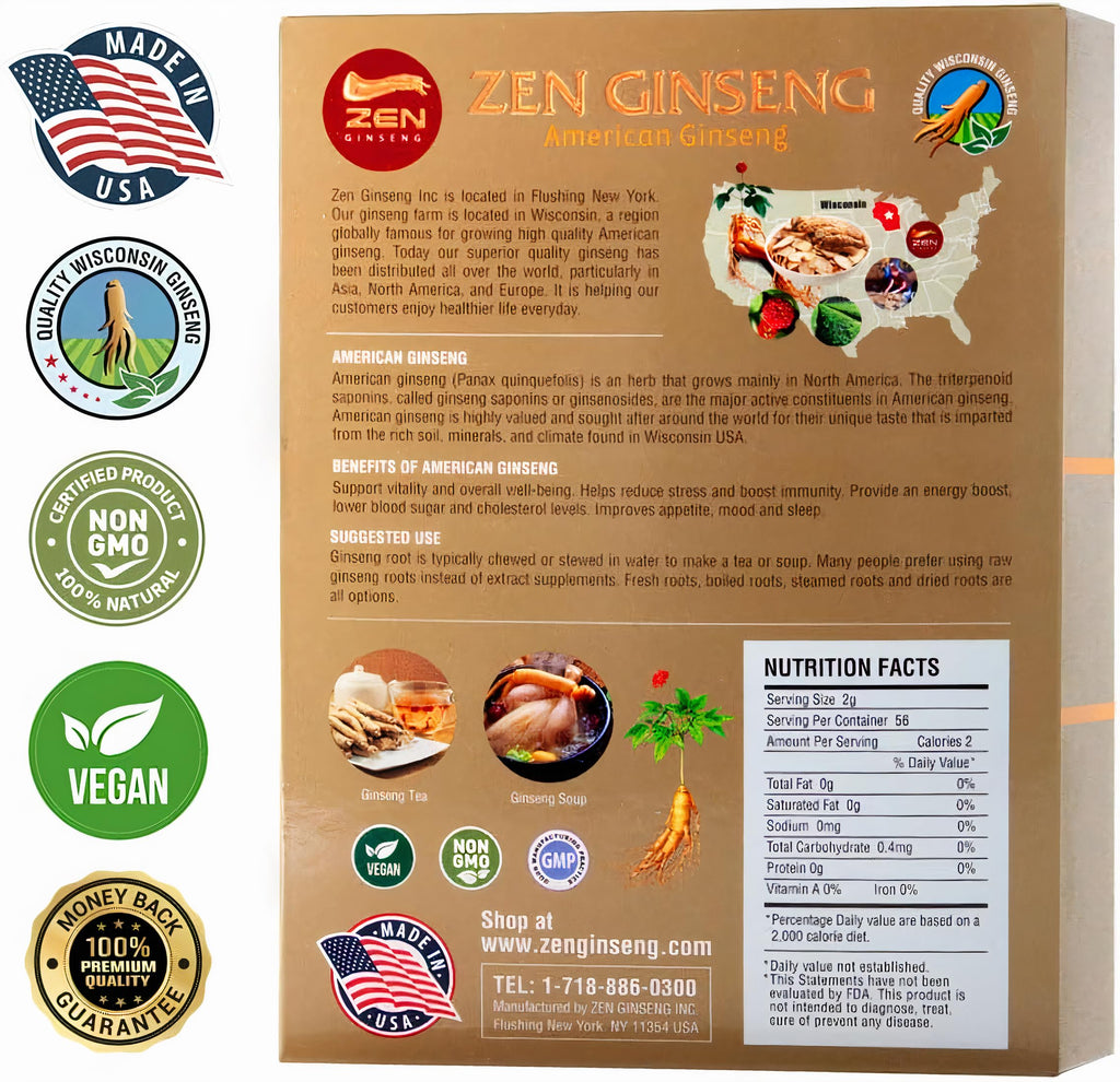 Zen Ginseng | 4 Boxes American Ginseng Root — Wisconsin Ginseng for Energy, Mood & Focus