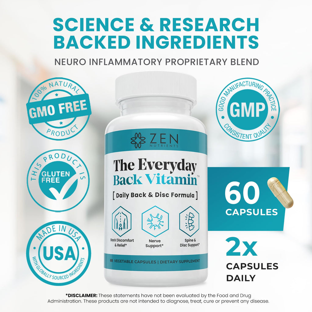 Zen Nutrients Everyday Back Vitamin – Back & Nerve Support (60 Capsules)