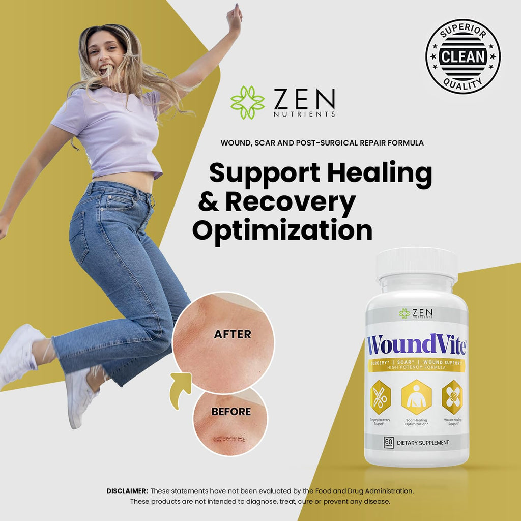 Zen Nutrients WoundVite Pre & Post Surgery Support – Scar & Wound Care (60 Vegan Caps)