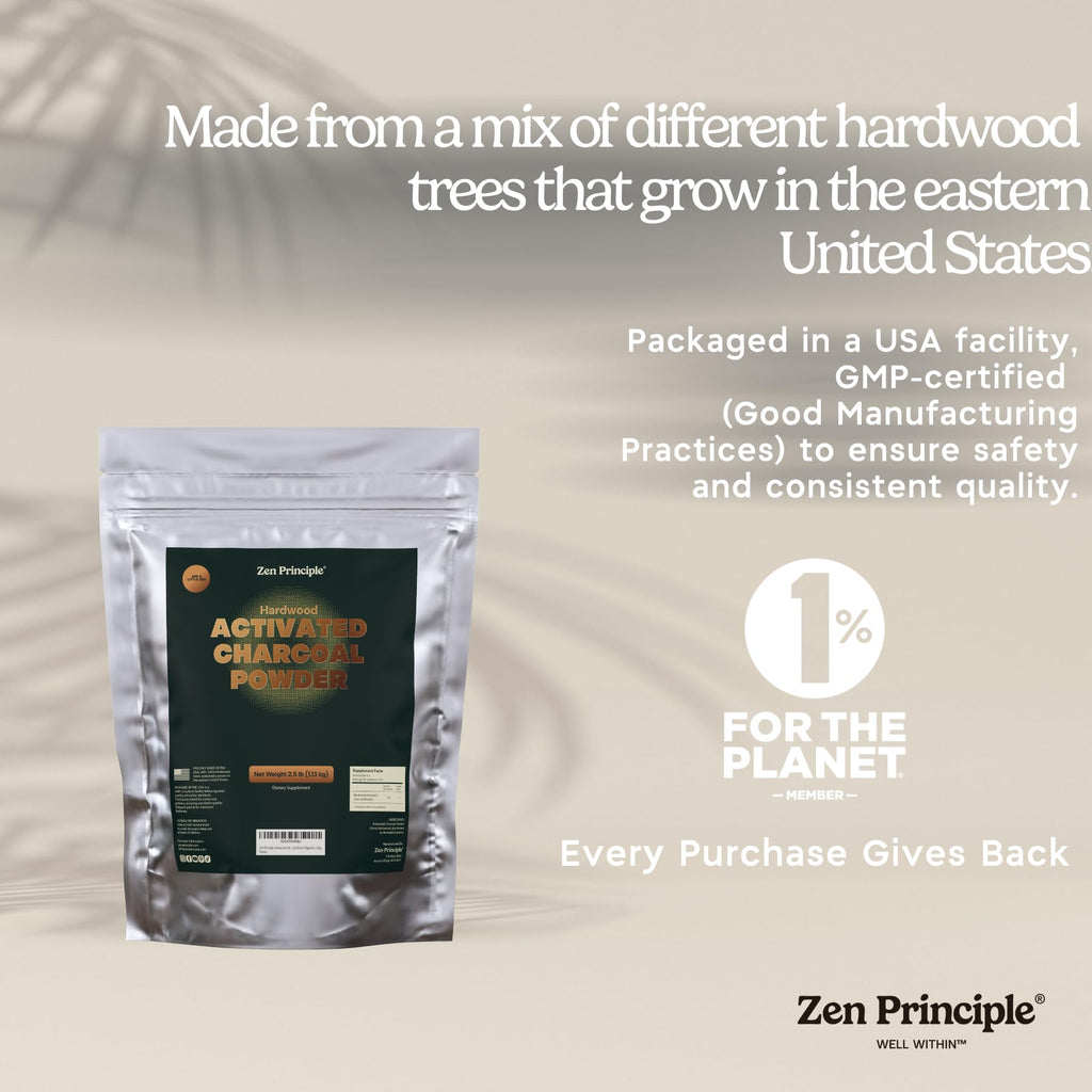 Zen Principle Activated Charcoal Powder 8 oz – 100% USA Hardwood | Teeth Whitening, Skin & Digestion