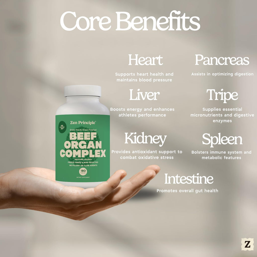 Zen Principle Grass-Fed Beef Organs Supplement – Desiccated Liver, Heart, Kidney & More | 2-Pack NZ Pasture-Raised