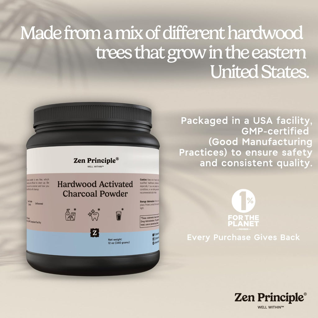 Zen Principle Activated Charcoal Powder – USA Hardwood, All Natural, 12 oz