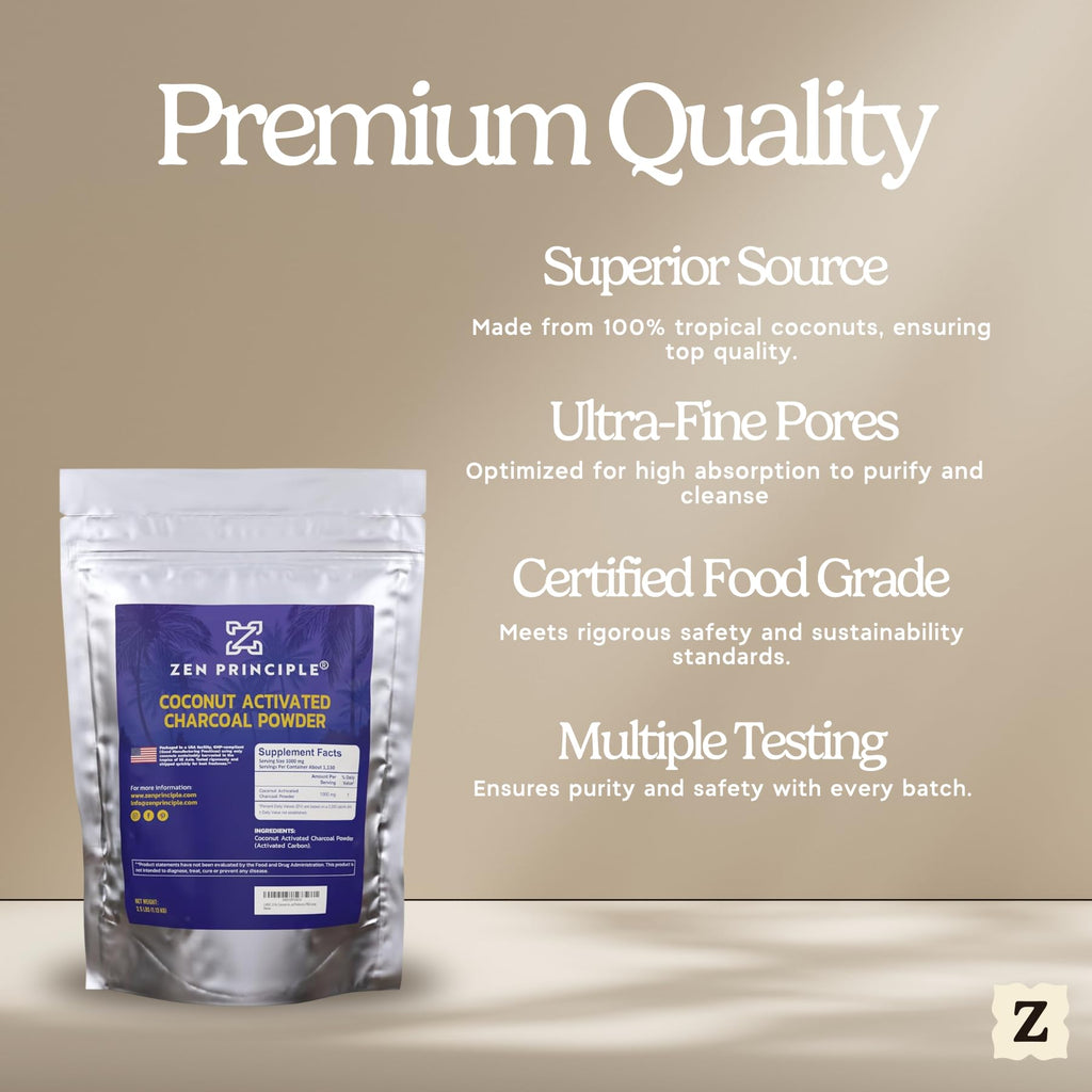 Zen Principle Coconut Activated Charcoal Powder - 2.5 lb | Teeth Whitening, Skin & Hair