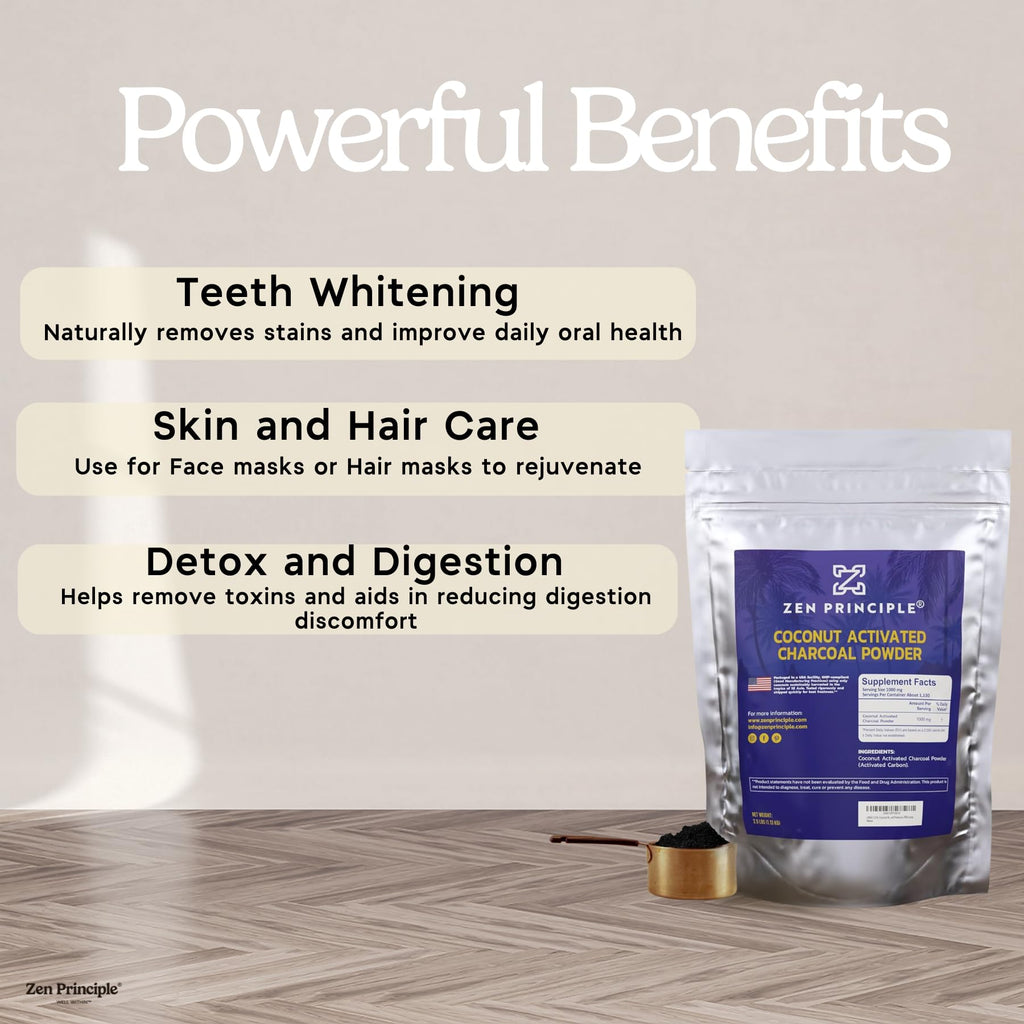 Zen Principle Coconut Activated Charcoal Powder - 2.5 lb | Teeth Whitening, Skin & Hair