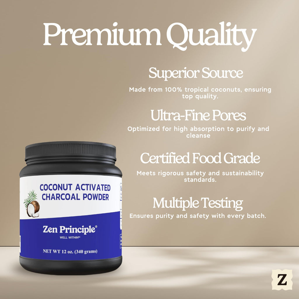 Zen Principle Coconut Activated Charcoal Powder – Teeth Whitening, Digestive Support, USA-Owned 12 Oz