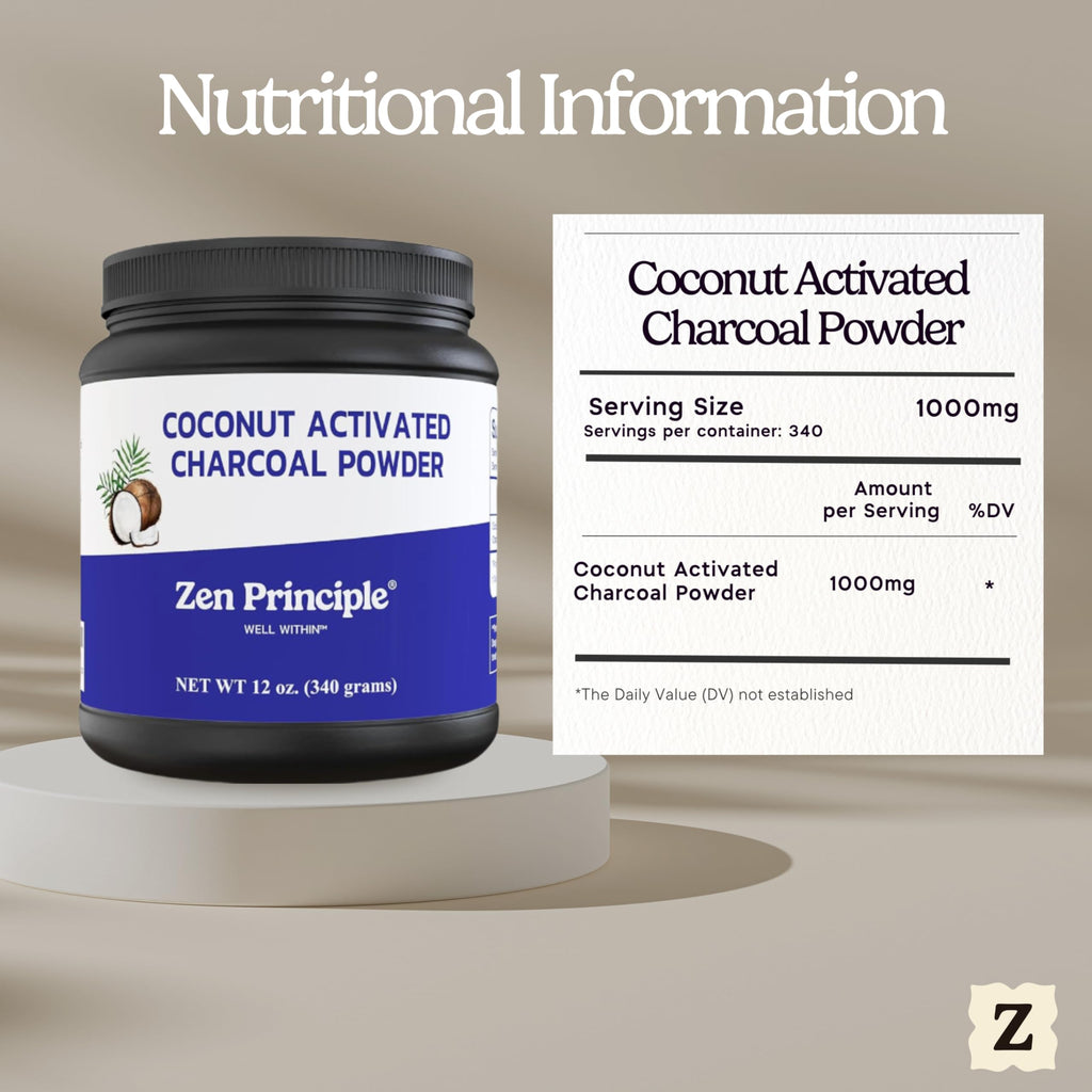 Zen Principle Coconut Activated Charcoal Powder – Teeth Whitening, Digestive Support, USA-Owned 12 Oz