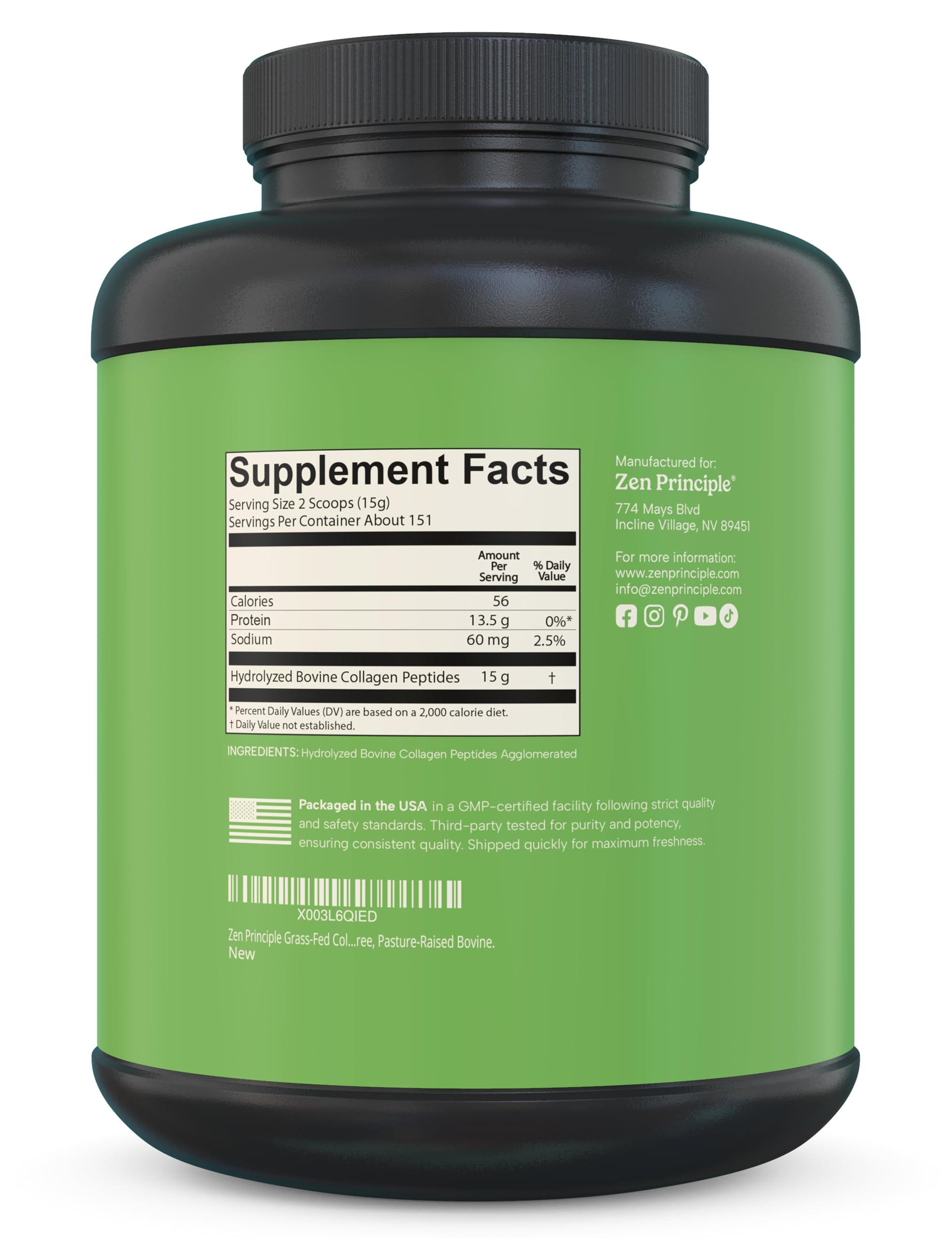 Zen Principle Grass-Fed Collagen Peptides 5 lb – Anti-Aging Protein Powder