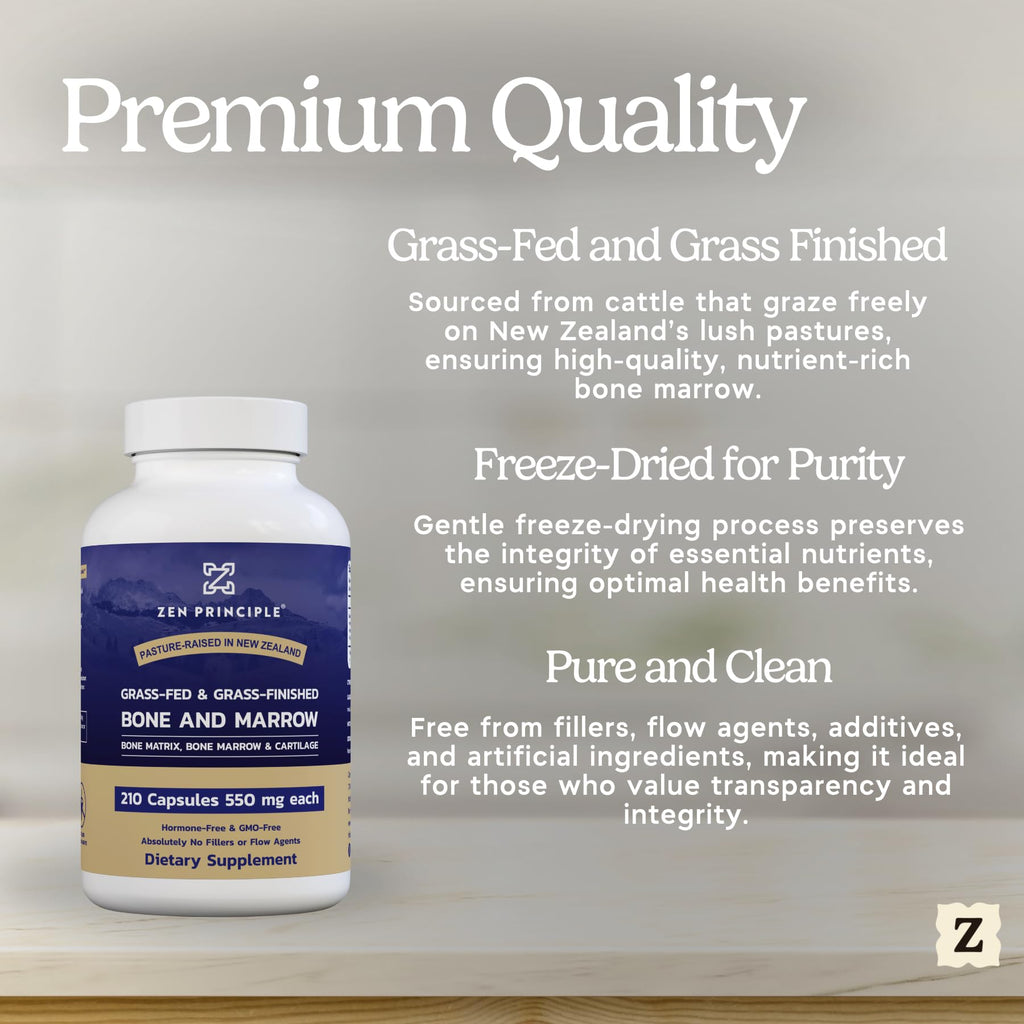 Zen Principle Grass-Fed Beef Bone Marrow Supplement – 210 Capsules