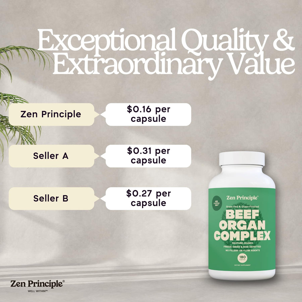 Zen Principle Grass-Fed Beef Organs Supplement – Desiccated Liver, Heart, Kidney & More | 2-Pack NZ Pasture-Raised