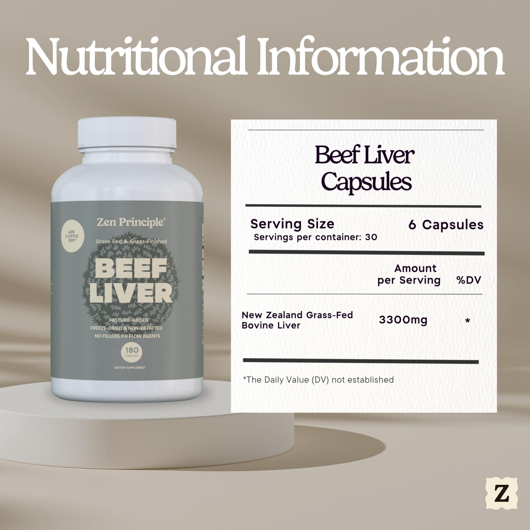 Zen Principle Beef Liver Supplement – Grass-Fed, Pasture-Raised, Desiccated Liver Capsules | No Hormones or GMO | 360 Capsules (2-Pack)