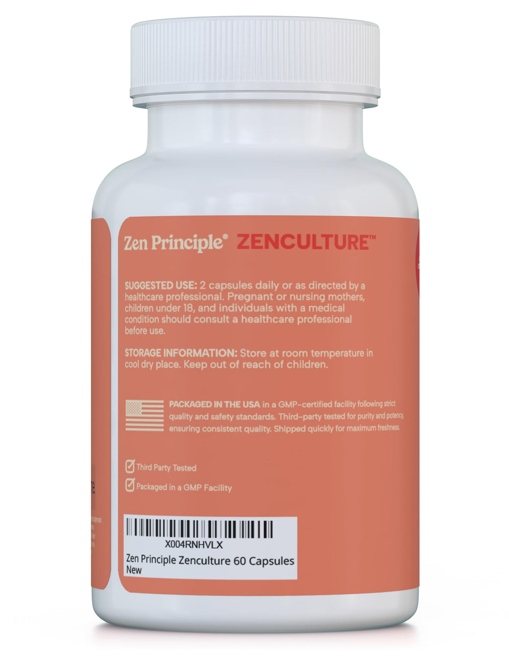 Zen Principle Zenculture™ – 4-in-1 Synbiotic Supplement (Probiotic + Prebiotic + Postbiotic + Digestive Enzymes) with CoreBiome® • 60 Capsules