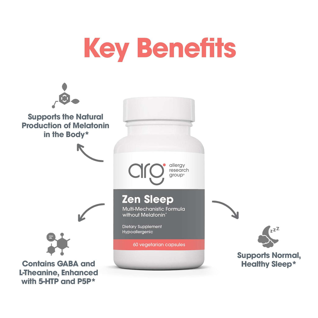 Allergy Research Group Zen Sleep – GABA L-Theanine Sleep Supplement with 5-HTP, P5P, and Vitamin B6 | 60 Vegetarian Capsules