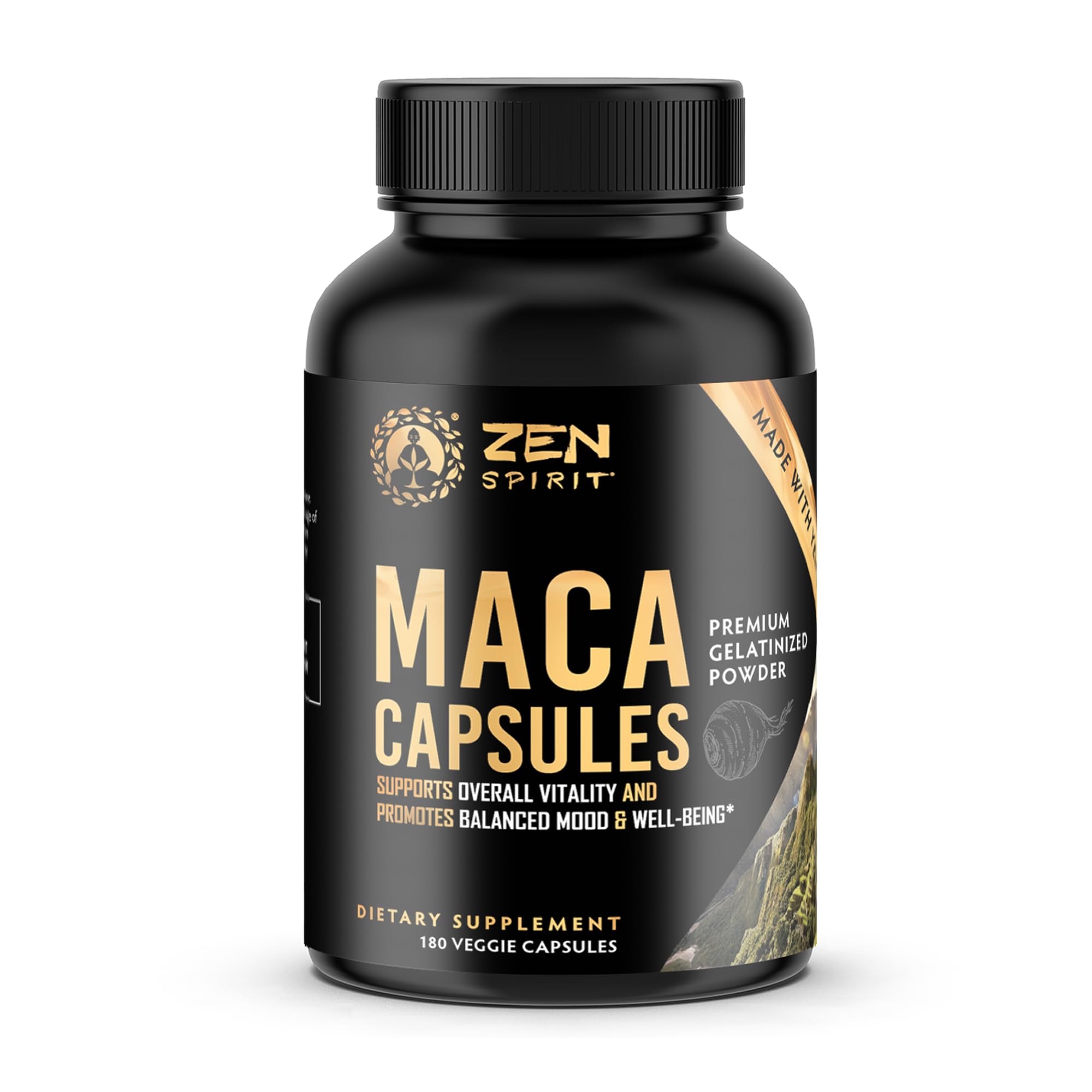 Zen Spirit Maca Root Capsules Gelatinized - Organic, Vegan, 500mg (180 Pills)