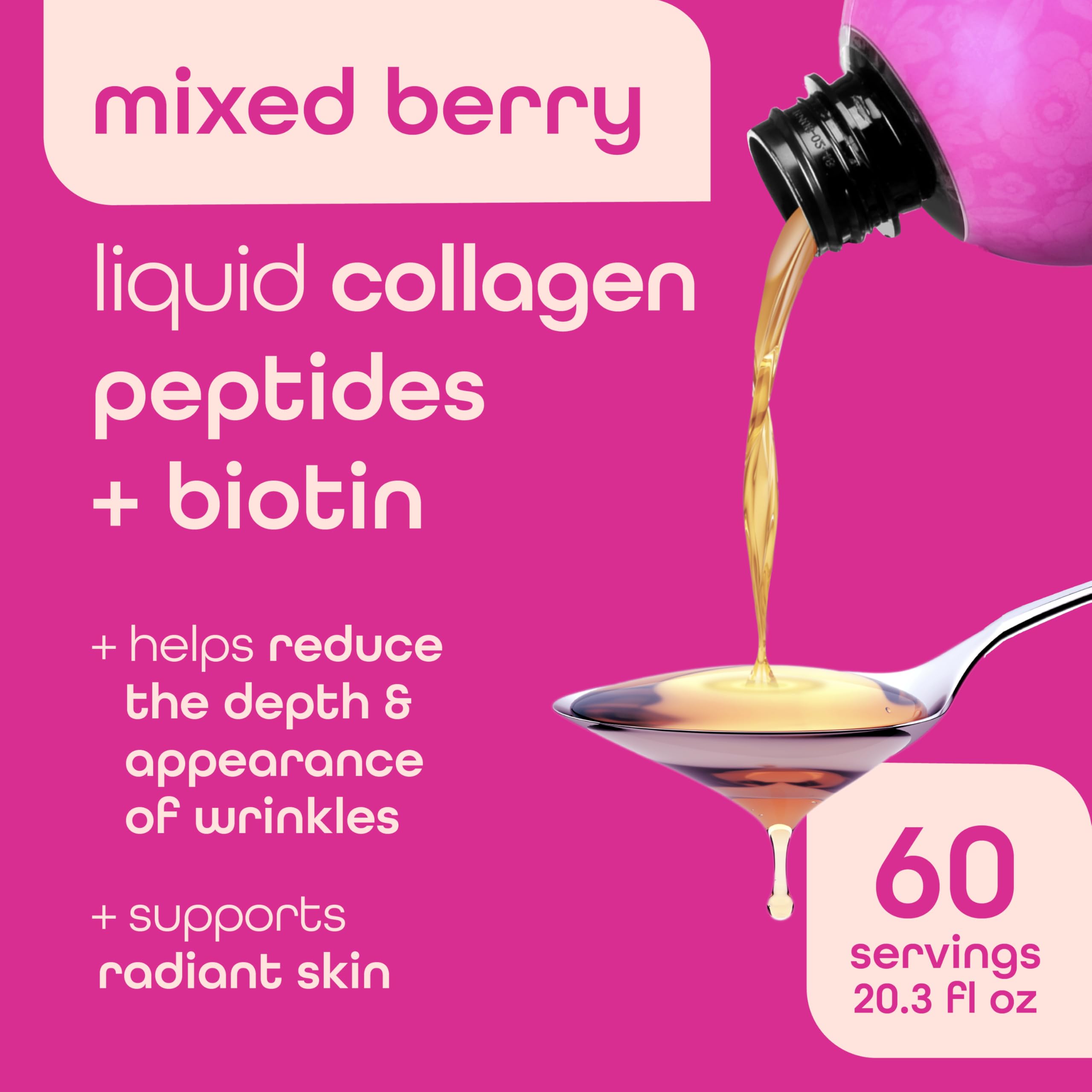 Zena Nutrition Liquid Collagen with Biotin – Type I & III, Verisol, Mixed Berry (60 Servings)